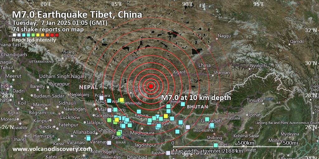 चीनको डिङ्गयी काउन्टी केन्द्रबिन्दु भएर ७ म्याग्नेच्युटको भूकम्प, संखुवासभा, सोलुखुम्बु, दोलखालगायत जिल्लामा असर परेका हुन सक्ने